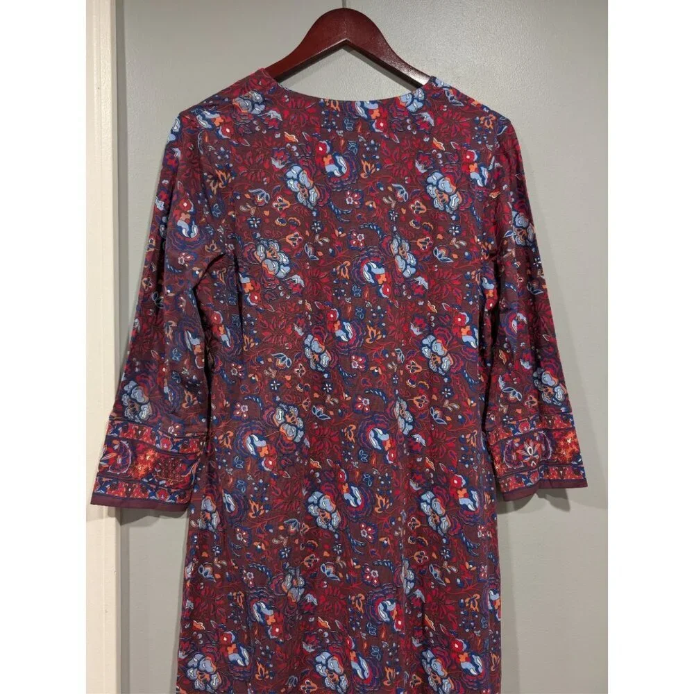 Coolibar Oceanside Tunic Sheath Dress UPF 50 Floral Women’s Sz M Beach Maroon